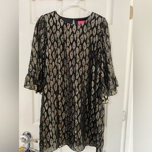 Lilly Pulitzer Francis Silk Dress size medium color onyx metallic leopard gold.